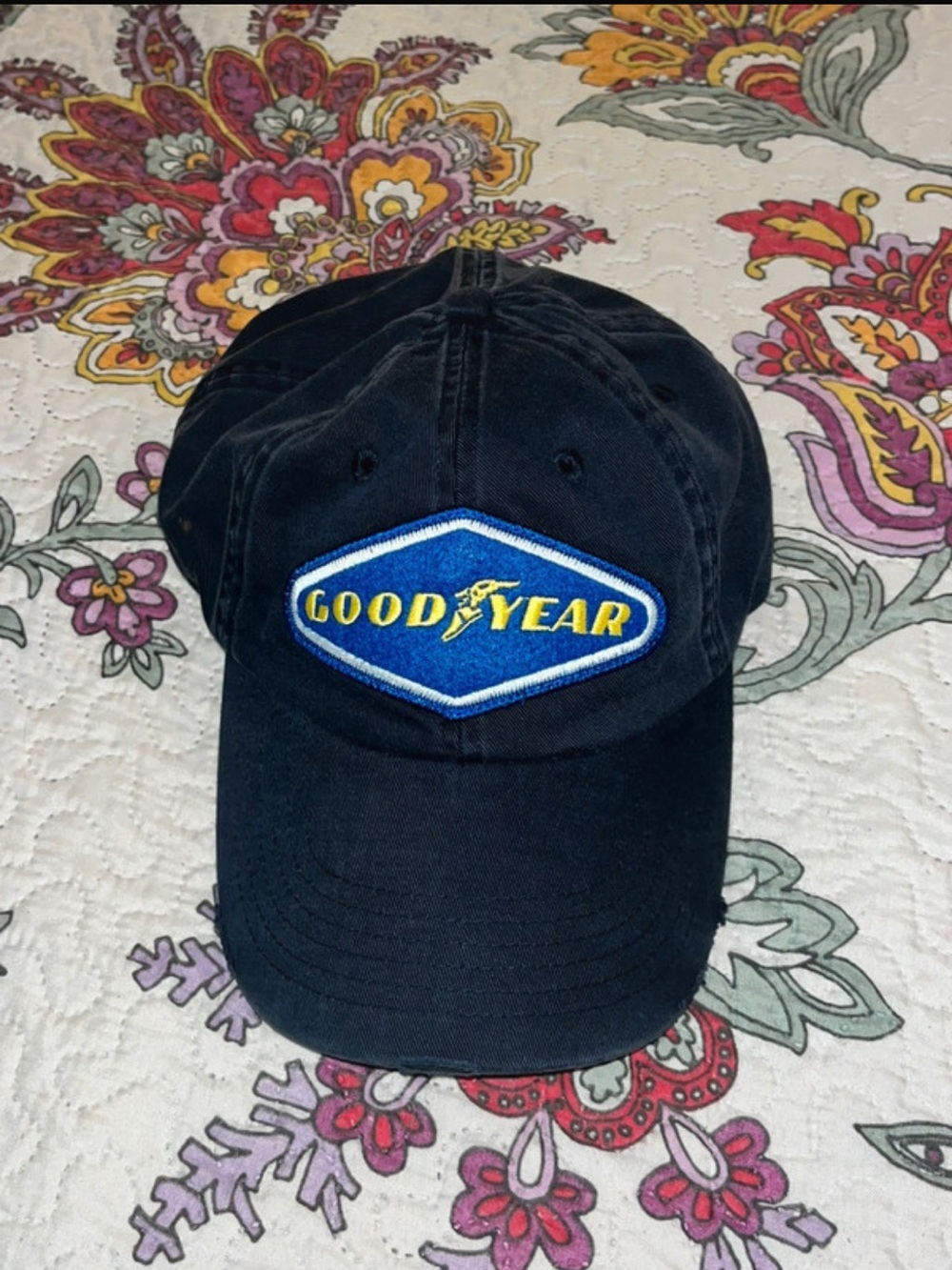 Vintage 90’s Goodyear Tires SnapBack Hat Navy Blue RARE Design. NWOT